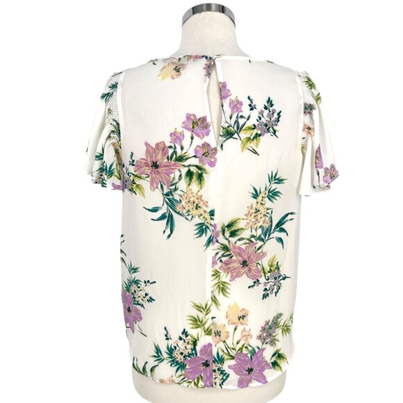 Zac & Rachel Floral Print Short Sleeve Blouse White Multicolor Size Small - Picture 3 of 12